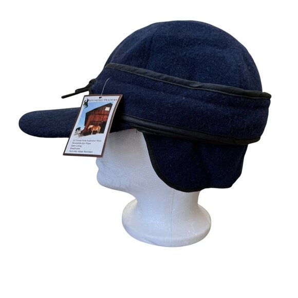 Wyoming Traders Mackenzie Wool Hat Reversible Ear Flaps Australian Navy Sz 7 1/2 - Picture 2 of 9
